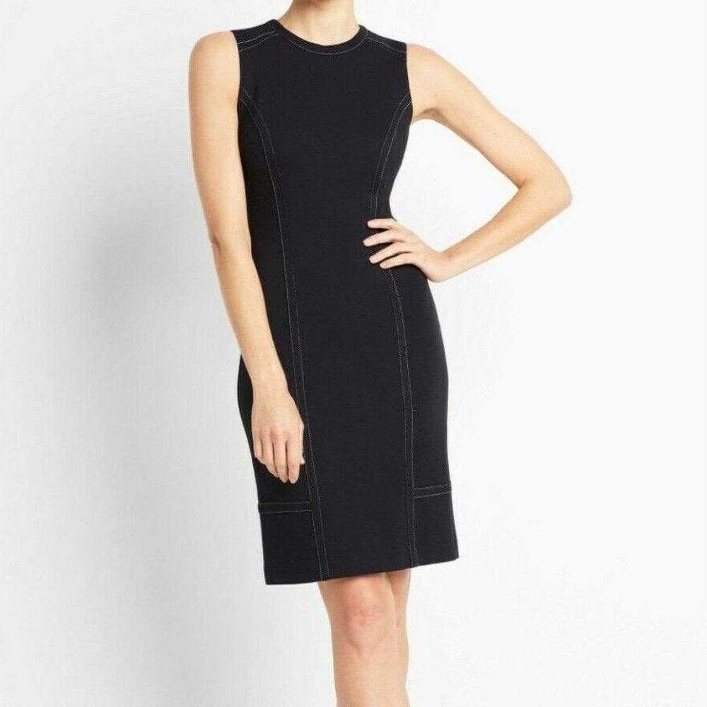 NWT OF/MERCER Bond Ponte Dress Sz 6 Navy Blue Contrast Topstitching - Crew neck